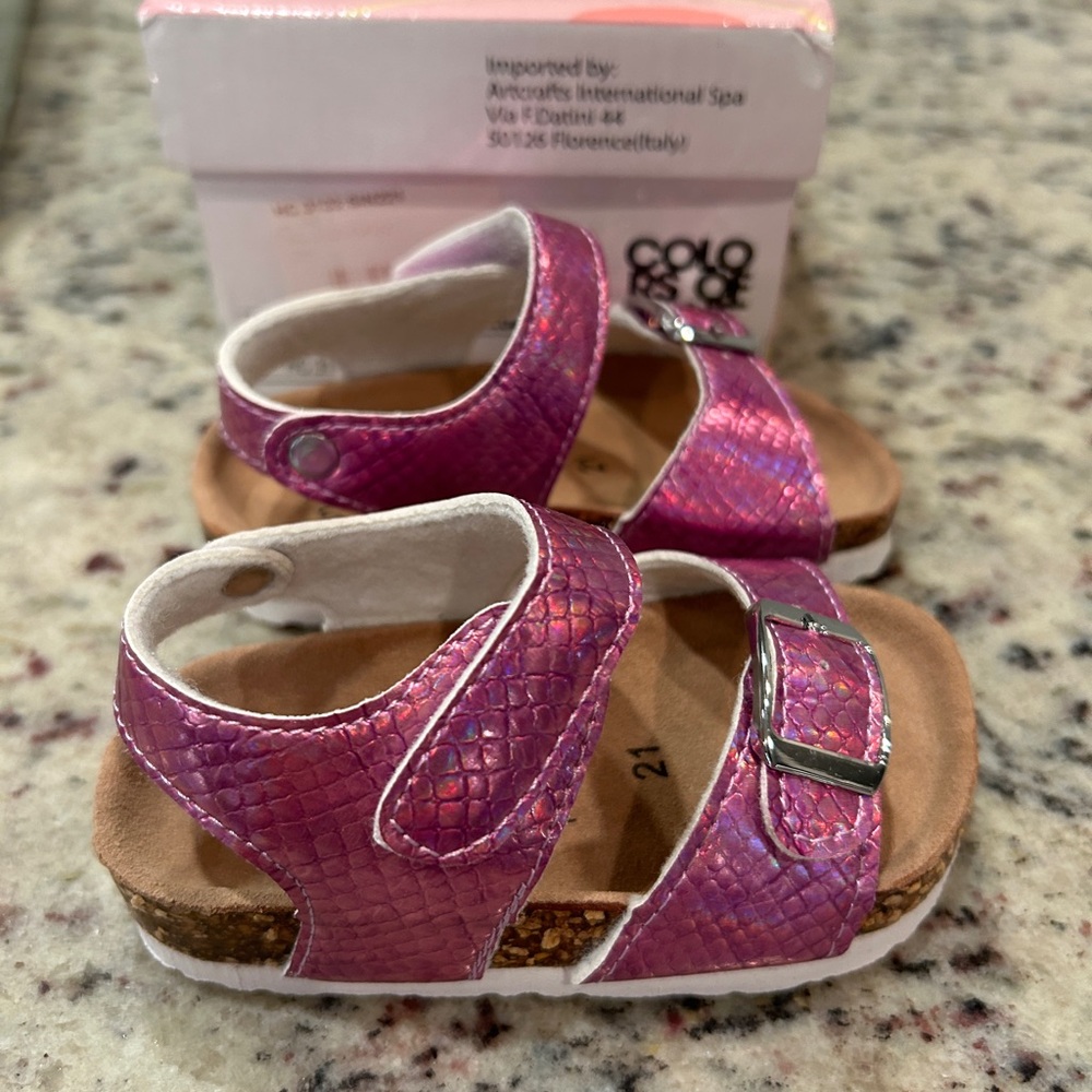Colors of California Pink Metallic Kids Sandals size 21 / 5.5
